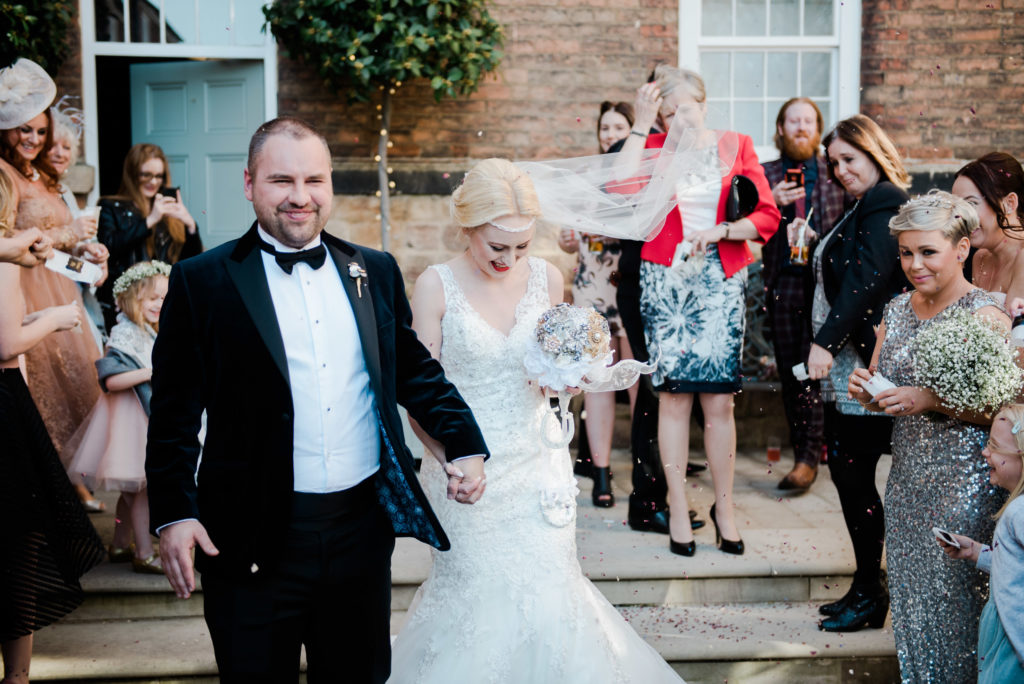 confetti outside courtyard west mill derbyshire