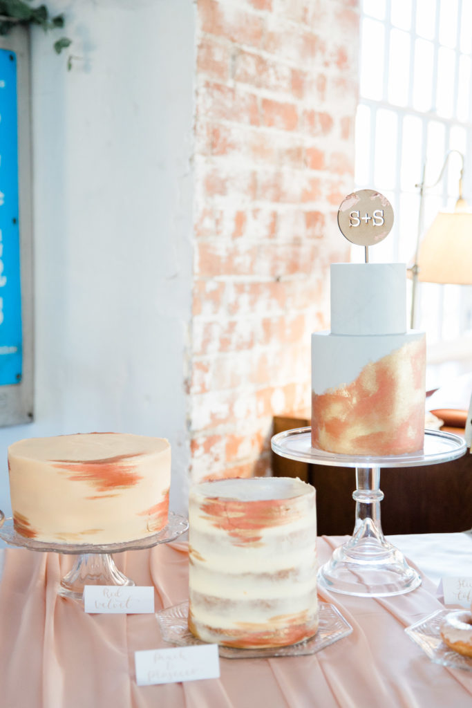 industrial modern copper gold grey wedding cake