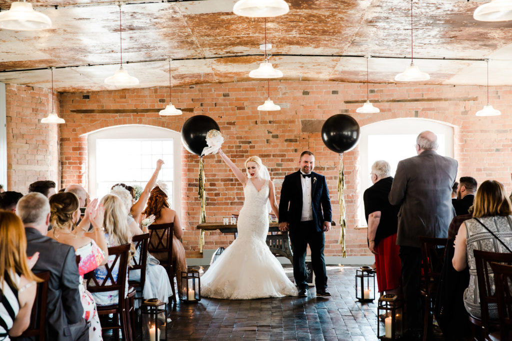 bride and groom celebrate marriage west mill