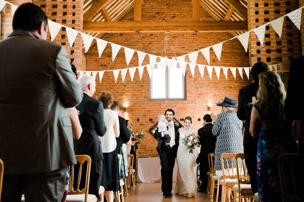 just married bride and groom swallows nest barn warwickshire