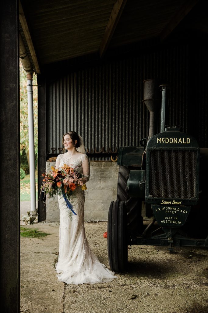 bride portrait Autumn barn wedding at swallows nest barn