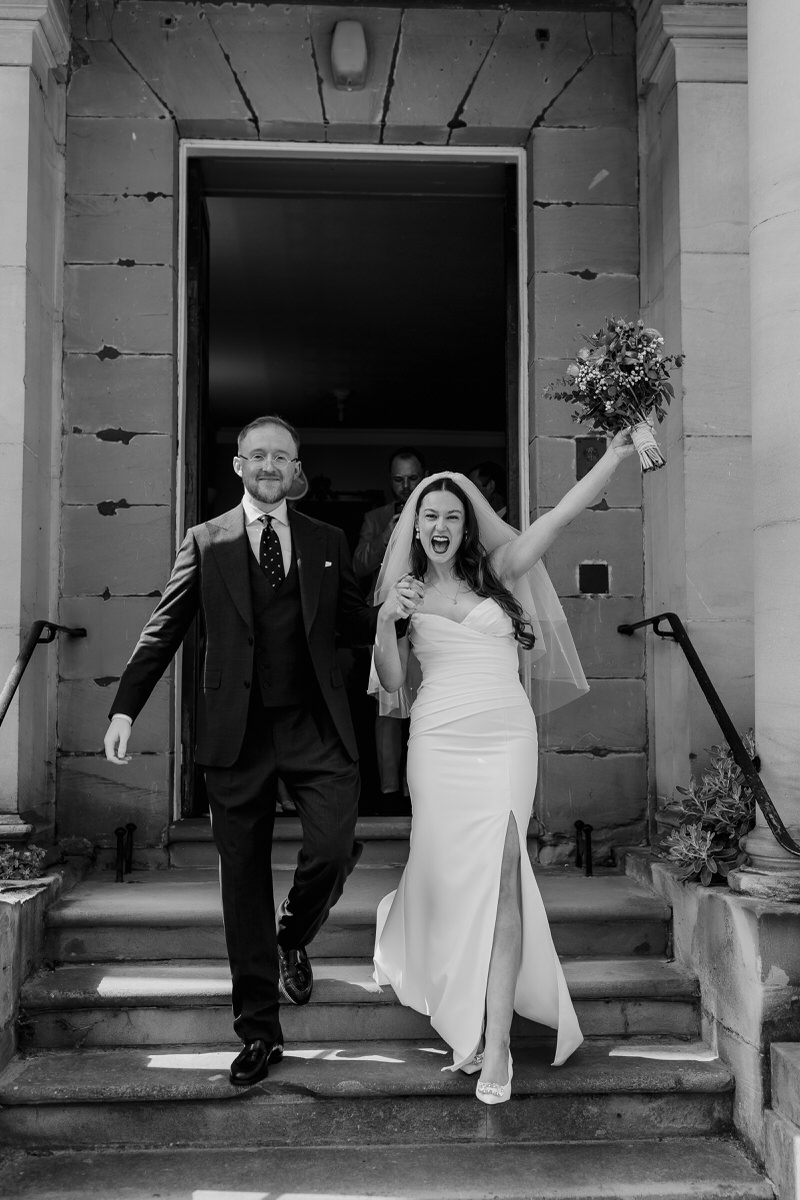 shire hall wedding warwick bride and groom exit shire hall